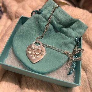 Tiffany & Co. Silver Etched Heart and Arrow Large Tag Necklace